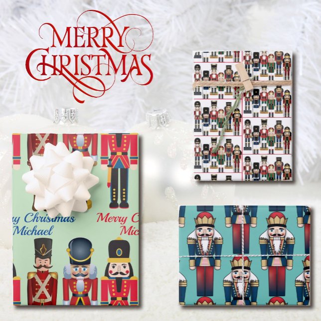 3 Soldier Nutcracker Christmas Personalise Name Wrapping Paper Sheet (Creator Uploaded)