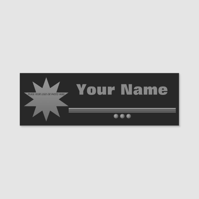 3 Sphere Silver Text Black Professional Name Tag (Front)