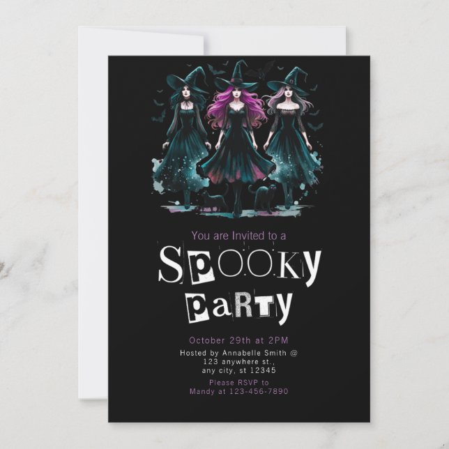 3 Spooky Witches Modern Minimalist Halloween Party Invitation (Front)