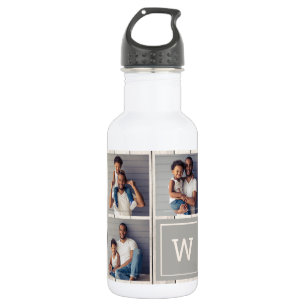 3 Square Photo Light Wood Grey Monogram 532 Ml Water Bottle