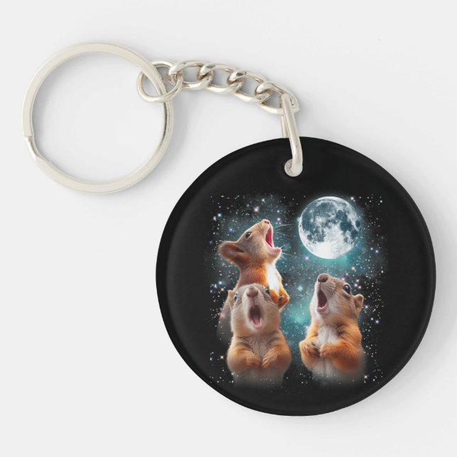 3 Squirrel Moon Howling Squirrel Head Funny Key Ring (Front)