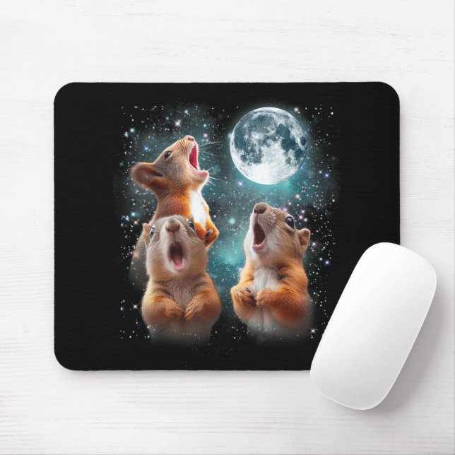 3 Squirrel Moon Howling Squirrel Head Funny Mouse Pad (With Mouse)