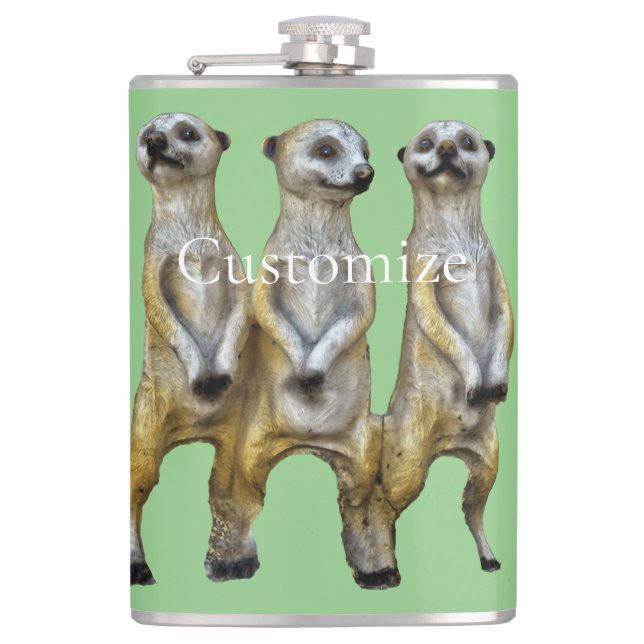 3 Standing Meerkats Thunder_Cove  Hip Flask (Front)