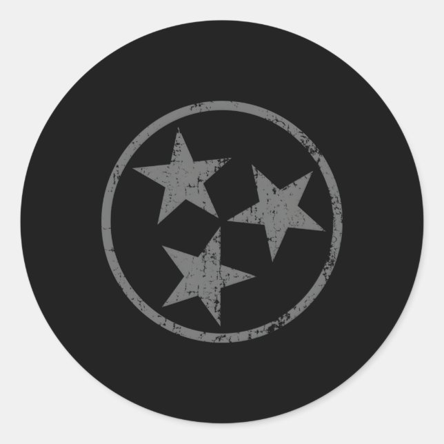 3 Star Tn Flag Distressed Grey Tennessee State Fla Classic Round Sticker (Front)