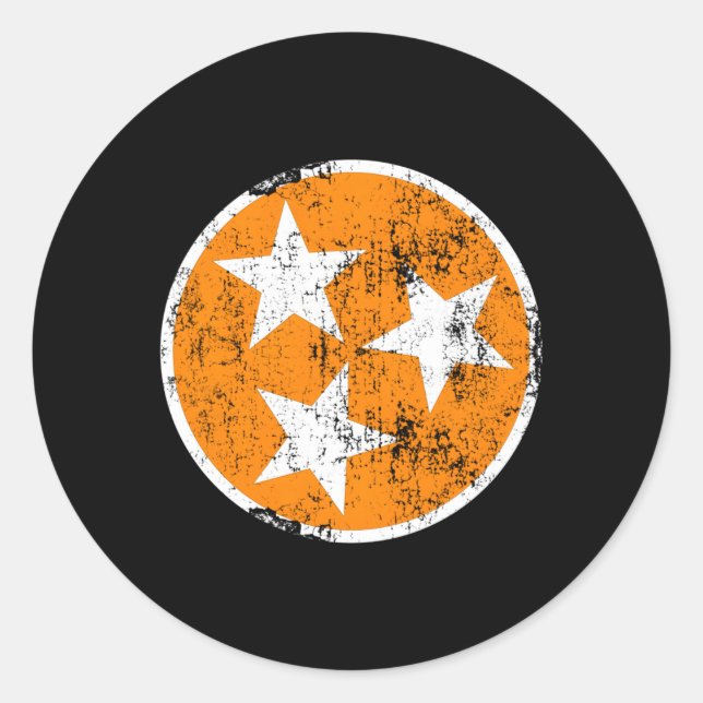 3 Star Tn Orange And White Distressed Tennessee St Classic Round Sticker (Front)