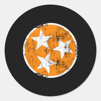 3 Star Tn Orange And White Distressed Tennessee St Classic Round Sticker