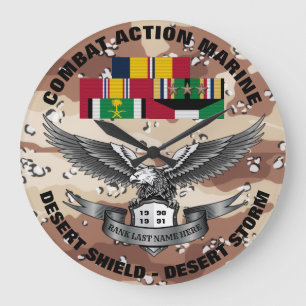 3 STARS COMBAT ACTION MARINE DESERT STORM LARGE CLOCK