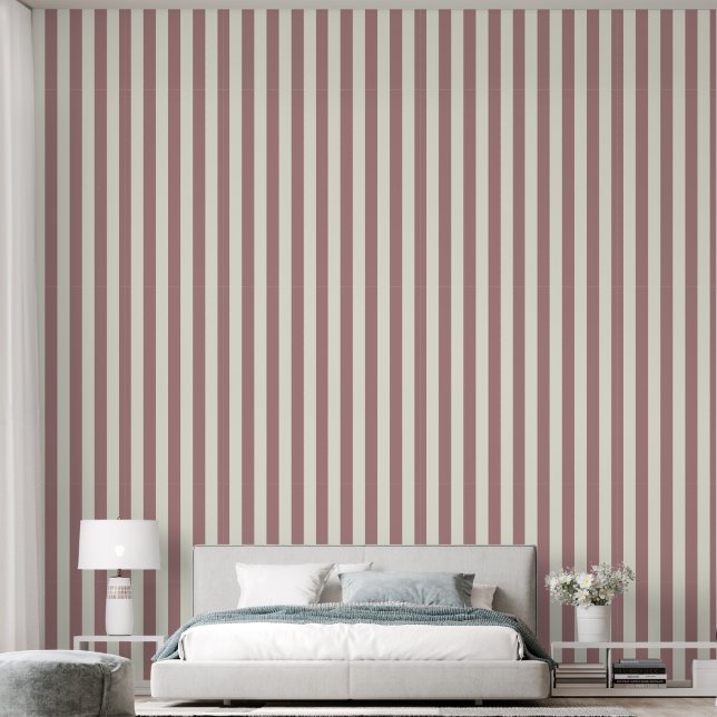 3" Stripe Earthy Terracotta Rose & Ivory White Wallpaper (Bedroom)