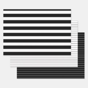 3 Style: Black & White Stripes Party or Christmas Wrapping Paper Sheet