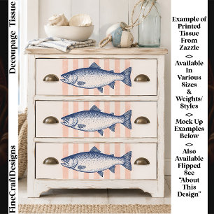 3 Stylised Salmon, Pink Stripes FM7L Decoupage Tissue Paper