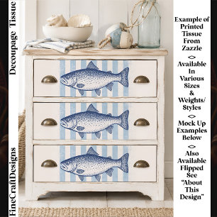3 Stylised Trout, Aqua Blue Stripes FM8L Decoupage Tissue Paper