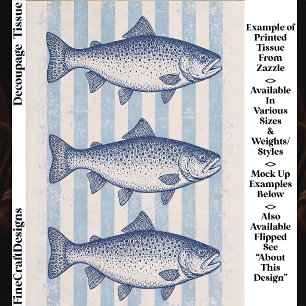 3 Stylised Trout, Aqua Blue Stripes FM8R Decoupage Tissue Paper