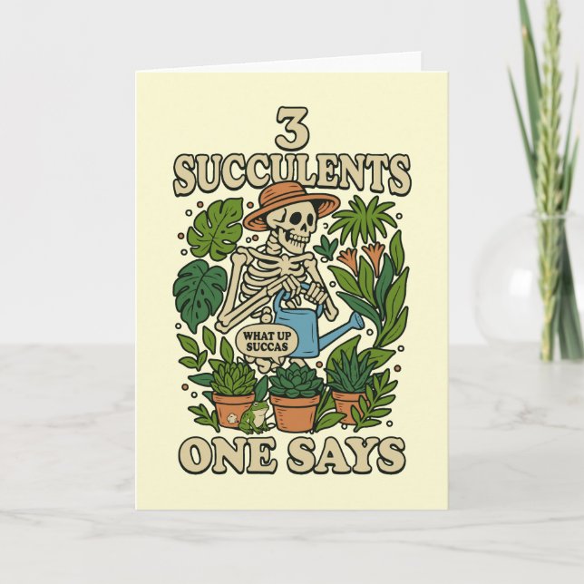 3 Succulents One Says Funny Gardening Frog Retro Card (Front)