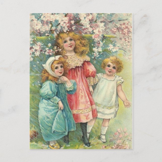 3 Sweet Victorian Girls Vintage Postcard (Front)