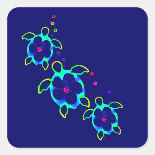 3 Tie Dyed Honu Turtles Square Sticker
