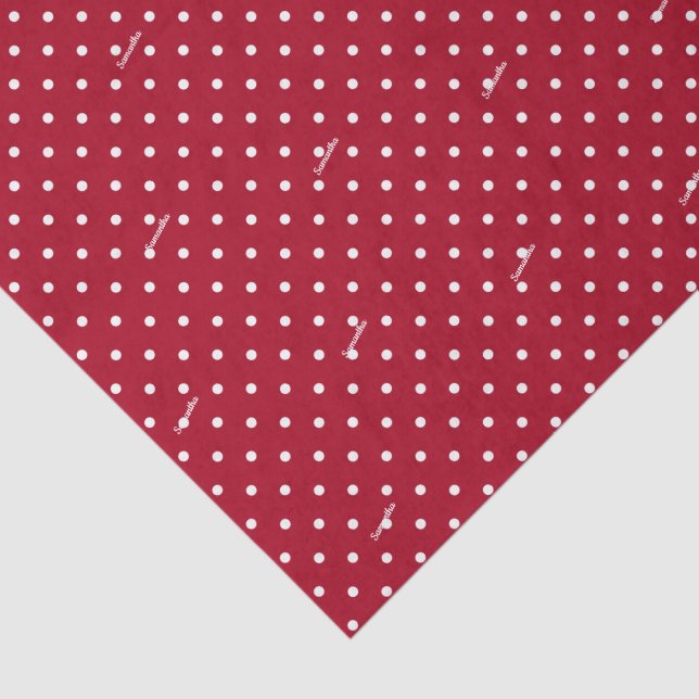 3 Tissue Sheets, Name on Red & White Polka Dots Paper (Detail)