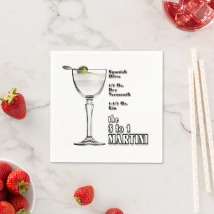 3 to 1 (Wet) Martini Cocktail Recipe Art Napkin