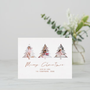 3 Tree Shape Photos Merry Christmas Luxury Foil Holiday Postcard