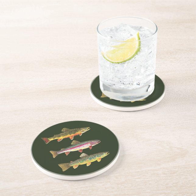 3 Trout for a Fisherman or Fisherwoman Coaster (Side)