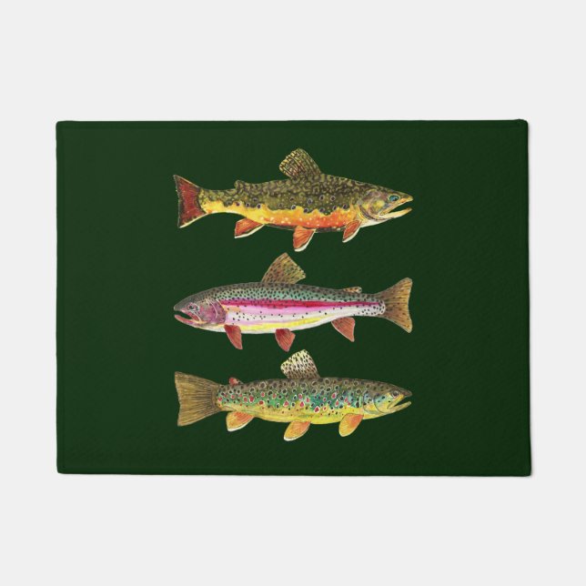 3 Trout for Fly Fishing Fishermen and Fisherwomen Doormat (Front)