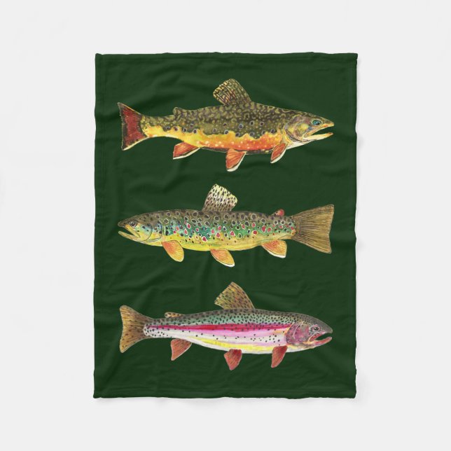 3 Trout for Fly Fishing Fishermen and Fisherwomen Fleece Blanket (Front)