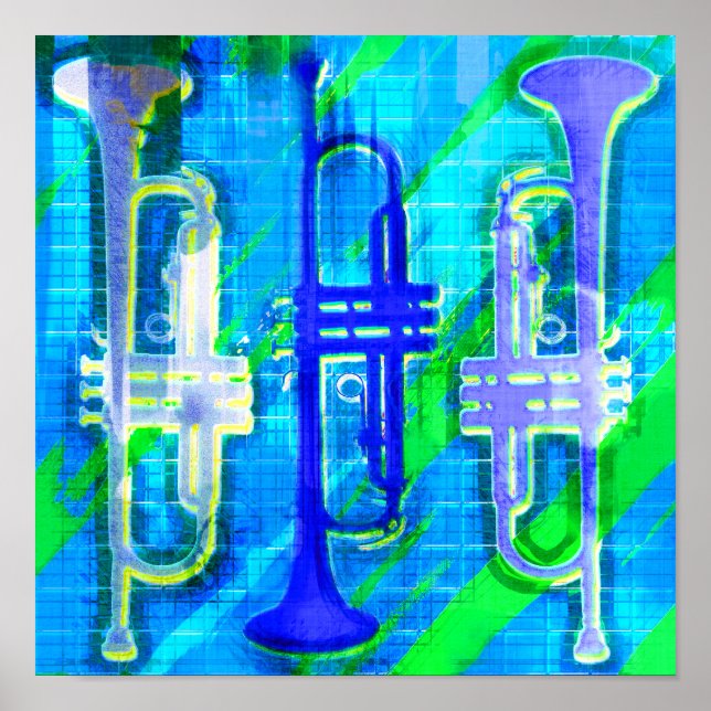 3 Trumpets Abstract Poster (Front)
