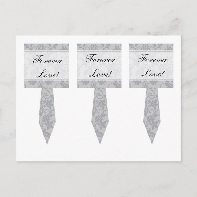 3 Two-tone Grey Damask Wedding Cup Cake Picks Postcard (Front)