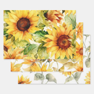 3 Unique designs of patterned Sunflower Wrapping Paper Sheet