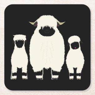 3 Valais Black Nose Sheep in a Row Square Paper Coaster