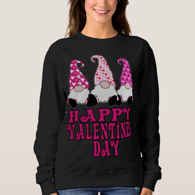 3 Valentine Gnomes Cute Hearts Happy Valentines Da Sweatshirt (Front)