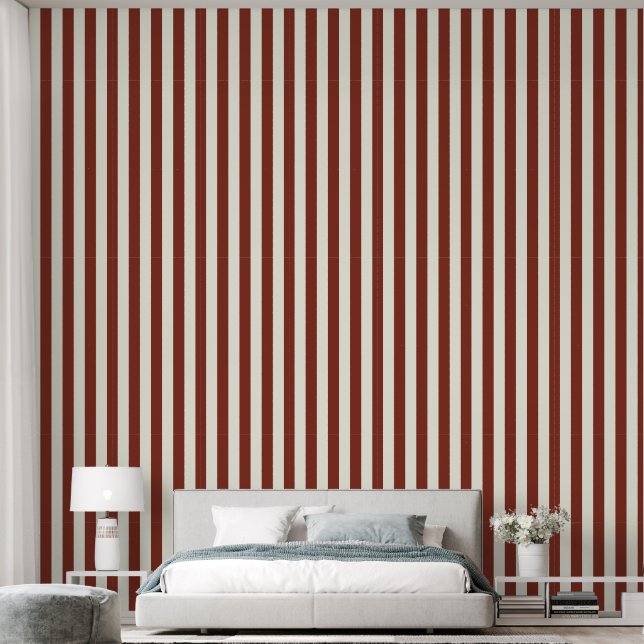 3" Vertical Stripe Earthy Red Brown & Ivory White Wallpaper (Bedroom)