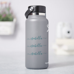 3 waterproof Teal Script Name Clear Water bottle