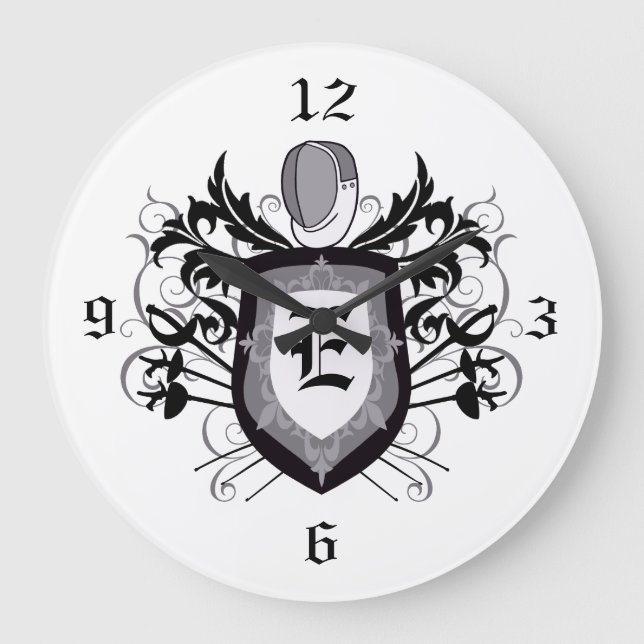 3 Weapons Crest Grey Fencing Clock (Front)