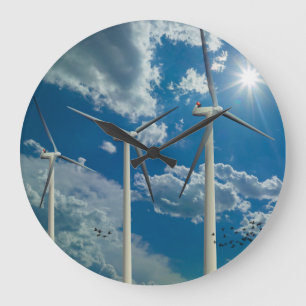 3 Wind Turbines Large Clock
