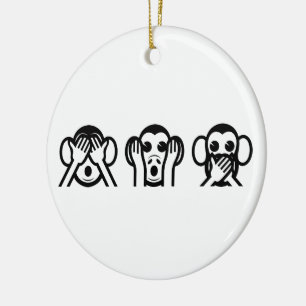 3 Wise Monkeys Emoji Ceramic Tree Decoration