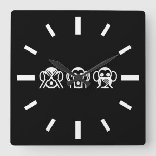 3 Wise Monkeys Emoji Square Wall Clock
