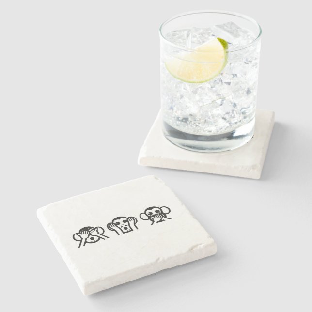 3 Wise Monkeys Emoji Stone Coaster (Side)