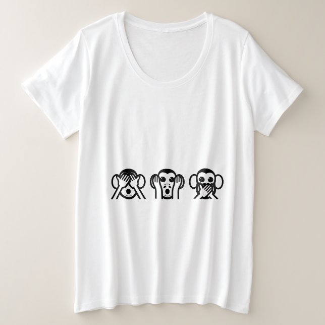 3 Wise Monkeys Emoji Triplets Plus Size T-Shirt (Design Front)
