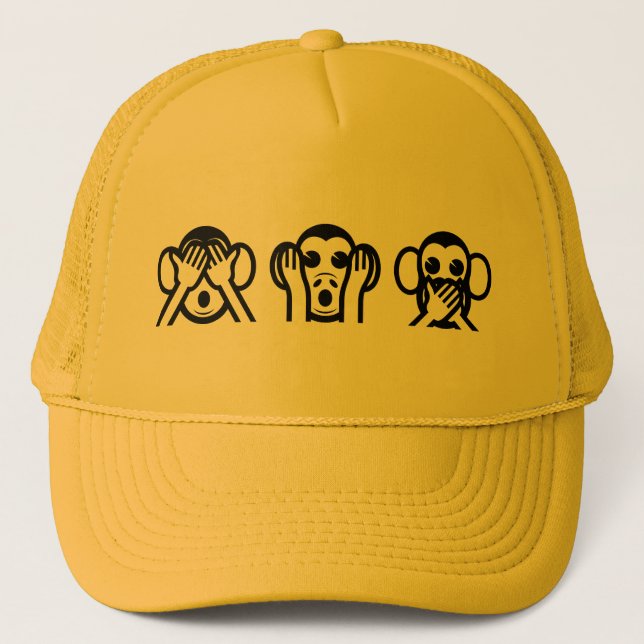3 Wise Monkeys Emoji Trucker Hat (Front)