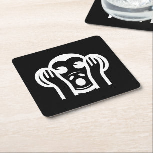 3 Wise Monkeys Kikazaru 聞かざる Hear NO Evil  Square Paper Coaster