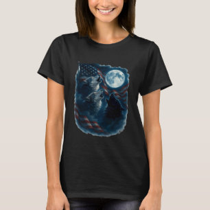 3 Wolf Howling At The Moon US Flag Wildlife Wolves T-Shirt