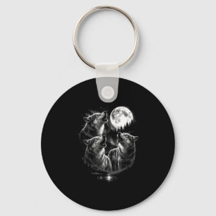 3 wolf howling to moon vintage retro style funny key ring