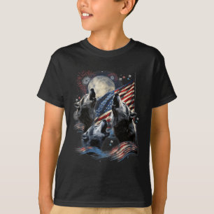 3 Wolf Moon 4th Of July American Flag Howling Amer T-Shirt