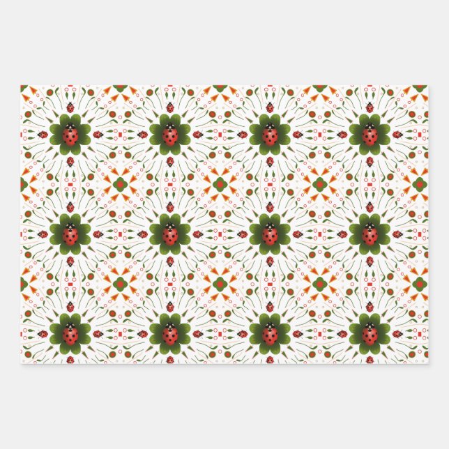3 Wrapping paper Sheets - Ladybug Design (Front)
