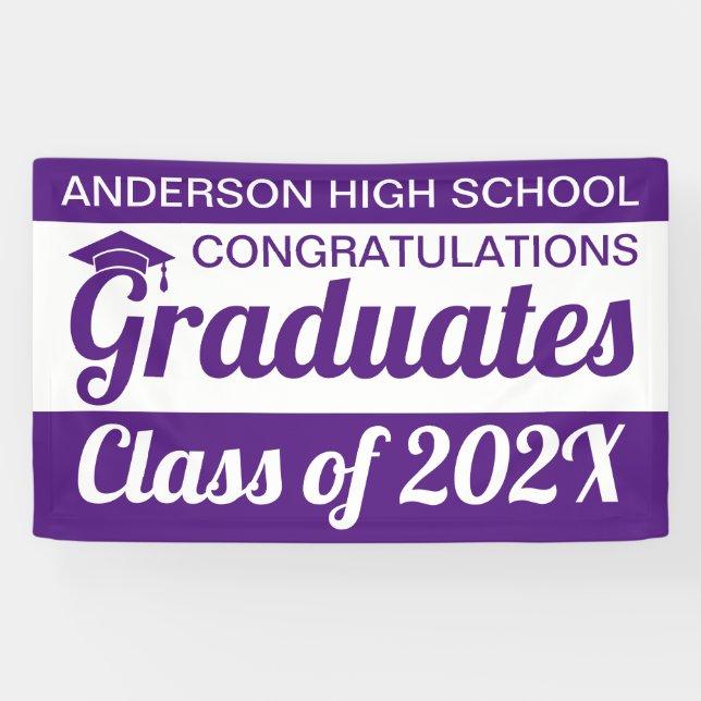 3' x 5' Purple & White Congratulations Graduates Banner (Horizontal)