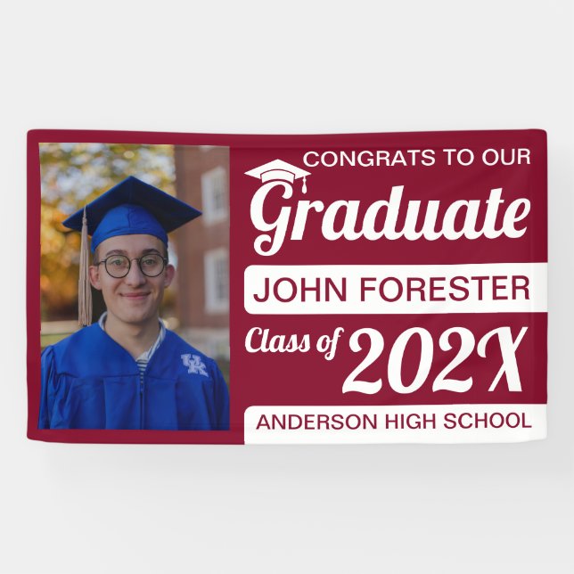 3' x 5' Red & White Congrats Graduate with Photo Banner (Horizontal)