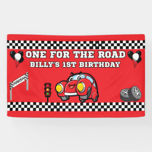  3' X 5' VINYL RED RACE CAR BOY'S 1ST BIRTHDAY BANNER