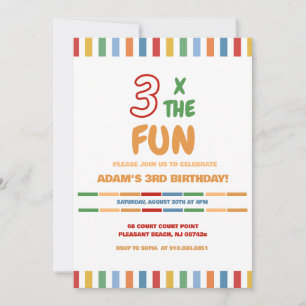 3 X The Fun Colourful Birthday Invitation