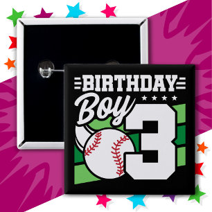 3 Year Old Baseball Party Theme 3rd Birthday Boy 15 Cm Square Badge