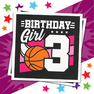 3 Year Old Basketball Party 3rd Birthday Girl Napkin